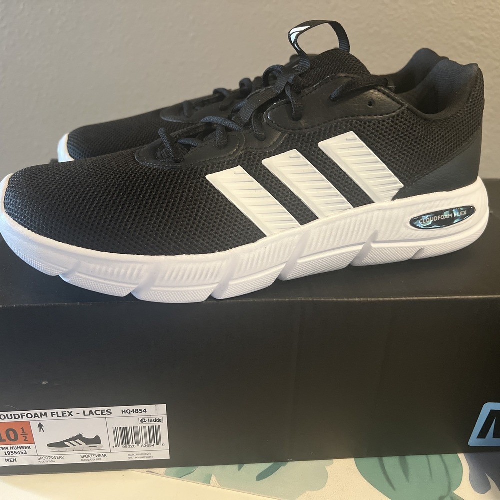 Adidas Cloudfoam Flex - Black Shoe Sneaker Walking Running New Box Size 10 1/2
